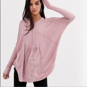 Free People Leo Henley Tee Pearl Mauve Pink